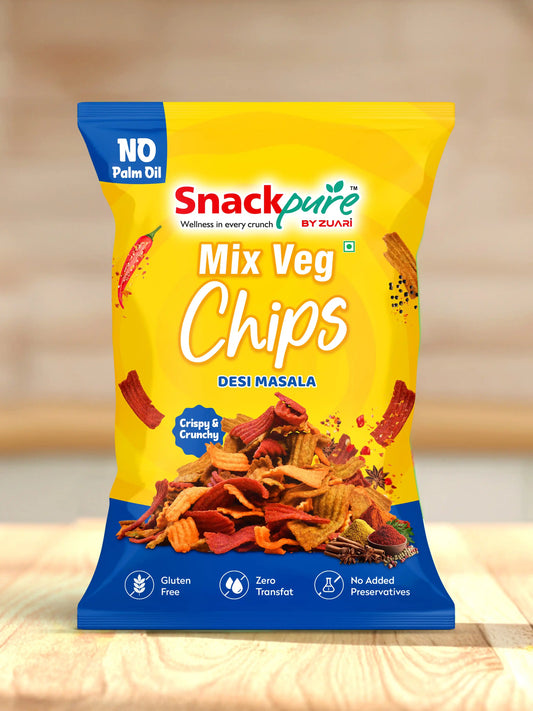Snackpure Mix Veg Chips 140g | No Palm Oil | Gluten Free | No Transfat