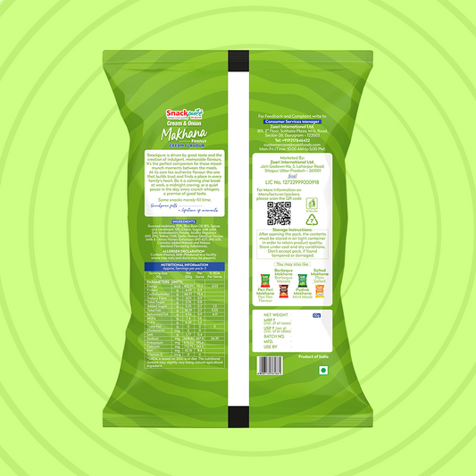 Snackpure Cream & Onion Makhana | No Palm Oil | Gluten Free | Zero Transfat | Roasted Not fried