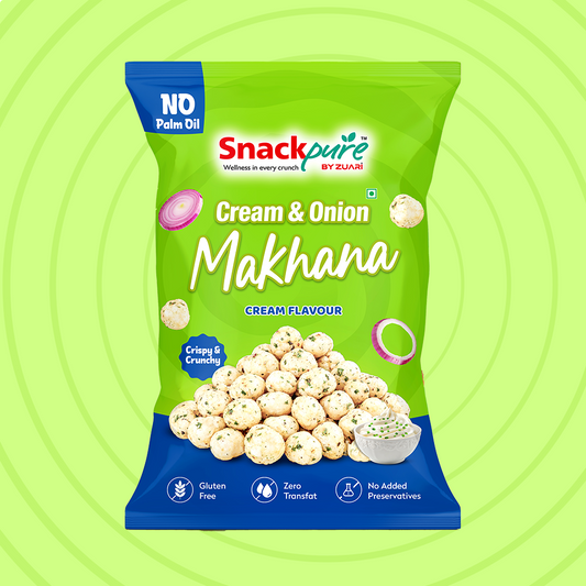Snackpure Cream & Onion Makhana | No Palm Oil | Gluten Free | Zero Transfat | Roasted Not fried