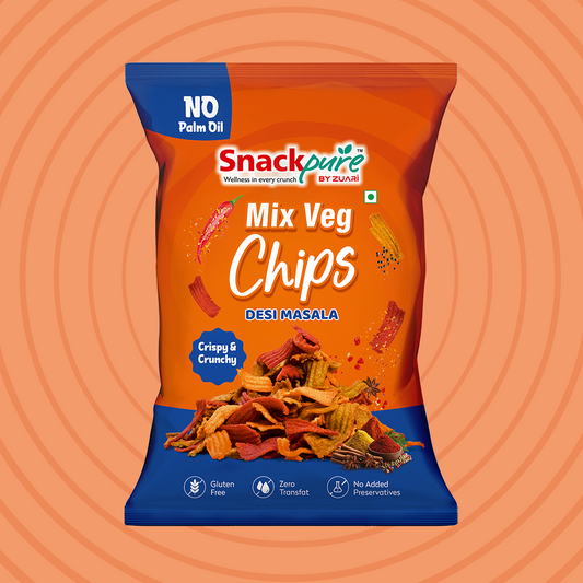 Snackpure Mix Veg Chips | No Palm Oil | Gluten Free | Zero Transfat | No Artificial Preservative